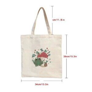 Frog & Mushroom Print Canvas Shopper Tote Bag